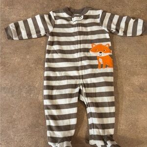 Carter's - Infant White and Brown Striped Fox Footie Pajamas, Size 9M